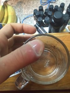 Soaking the infected finger in hydrogen peroxide after the bentonite clay worked its magic. Plop, fizz, oh what a relief it is.